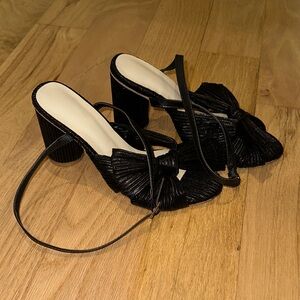 Women's Black Knotted Block Heel Mules with Ankle Strap